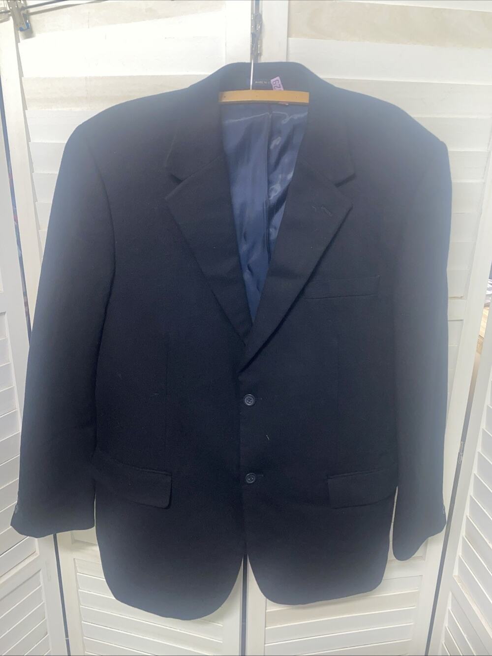 Men’s Wool Blend Sport Coat Size 42R Black Flannel Felt Blazer Jacket Lined